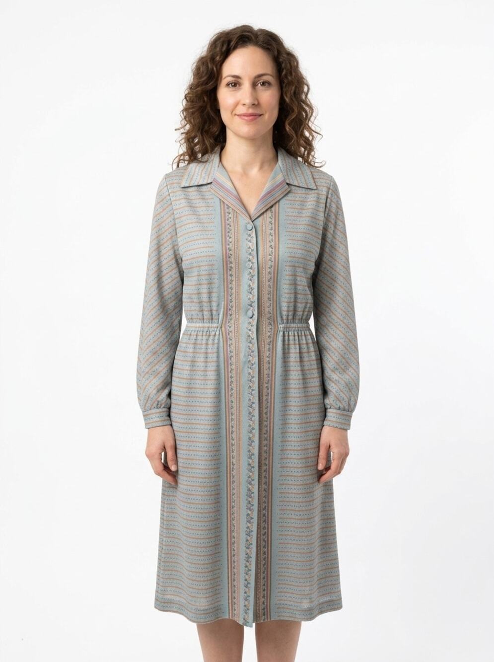 Vintage Butte Knit Striped Shirt Dress Collared Women See Measurements